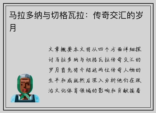 马拉多纳与切格瓦拉：传奇交汇的岁月